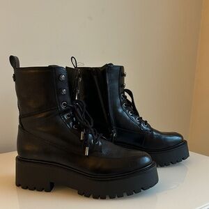 Black Leather Sam Edelman Eliot lace up Women's Boots